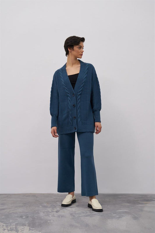 Oversized gebreid kabelvest — Indigo - Nisaboutique