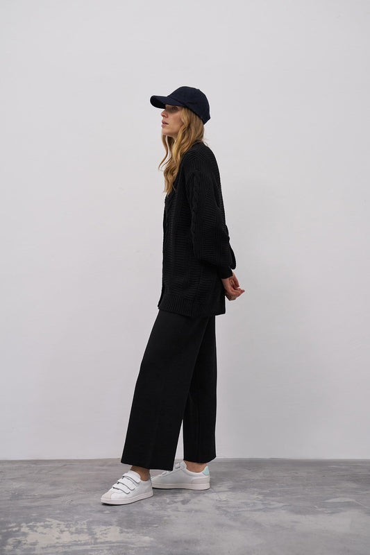 Oversized gebreid kabelvest — Zwart - Nisaboutique