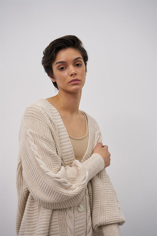 Oversized gebreid kabelvest — Beige