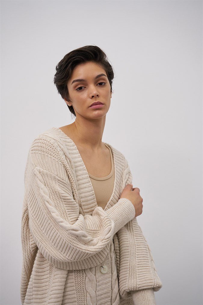 Oversized gebreid kabelvest — Beige - Nisaboutique