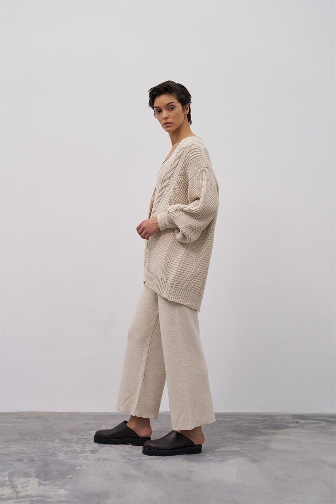 Oversized gebreid kabelvest — Beige - Nisaboutique
