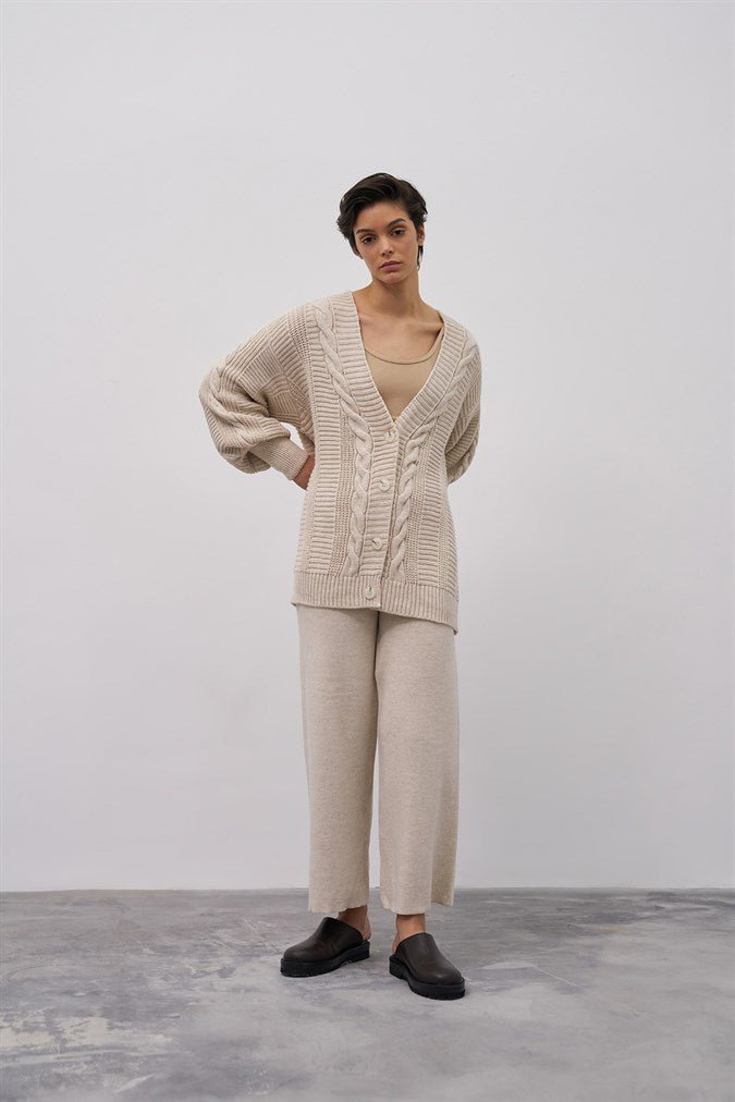 Oversized gebreid kabelvest — Beige - Nisaboutique