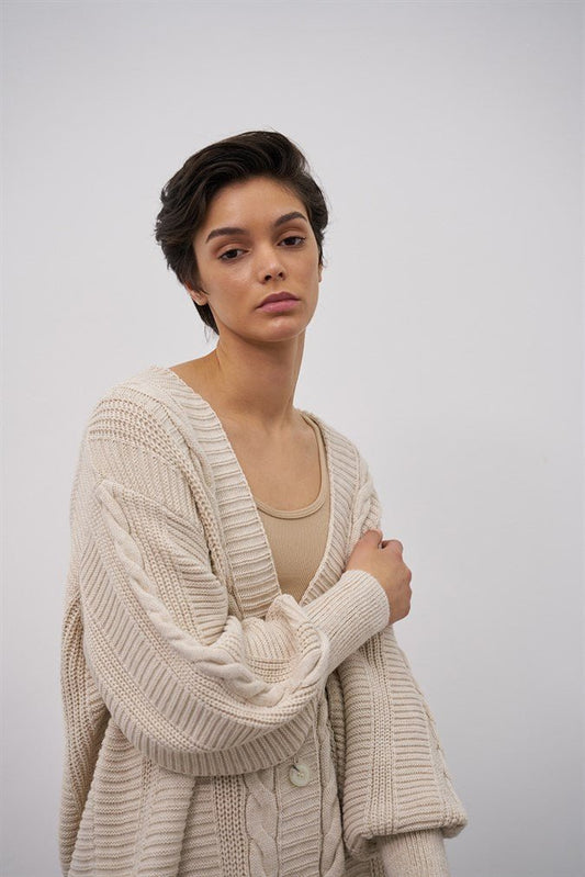 Oversized gebreid kabelvest — Beige - Nisaboutique