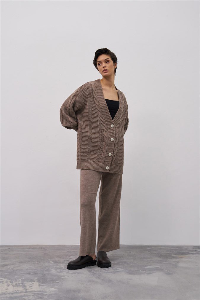 Oversized gebreid kabelvest — Bruin - Nisaboutique