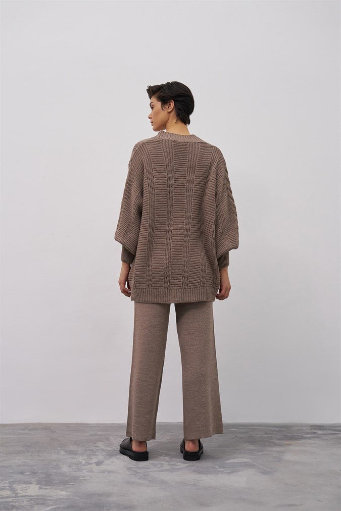 Oversized gebreid kabelvest — Bruin - Nisaboutique