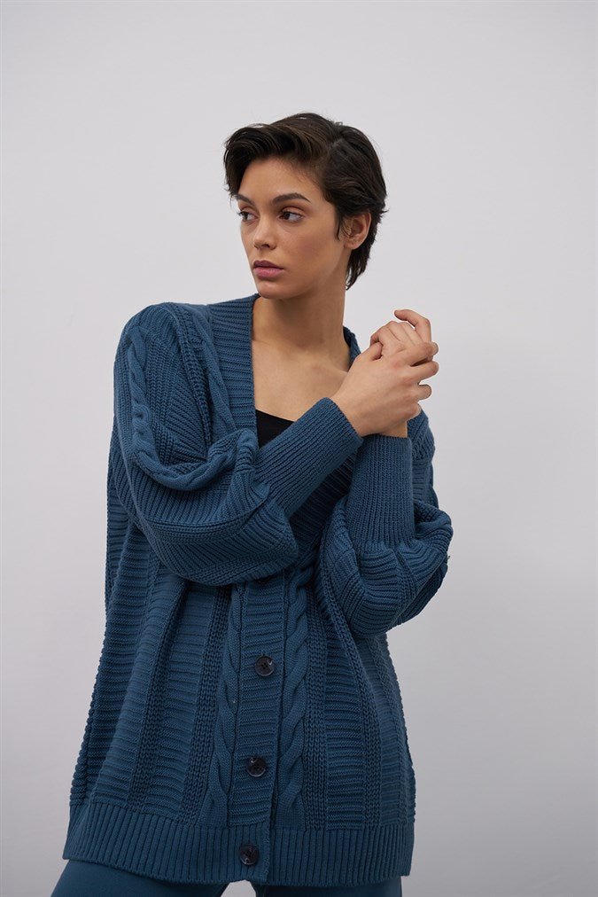 Oversized gebreid kabelvest — Indigo - Nisaboutique
